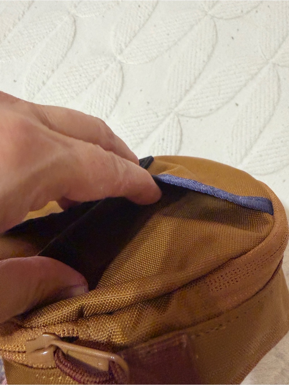 United By Blue Men's Round Utility Pouch in Mustard w  blue trim. - Picture 5 of 11